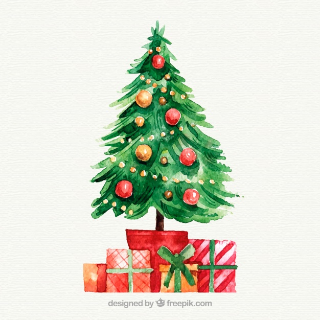 Christmas Presents Under The Tree In Watercolour