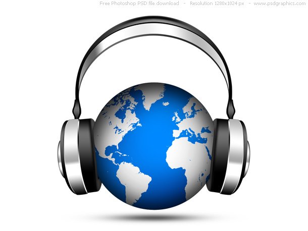 PSD World Music Icon, Globe With Headphones