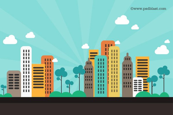 Flat Color Abstract City Background (