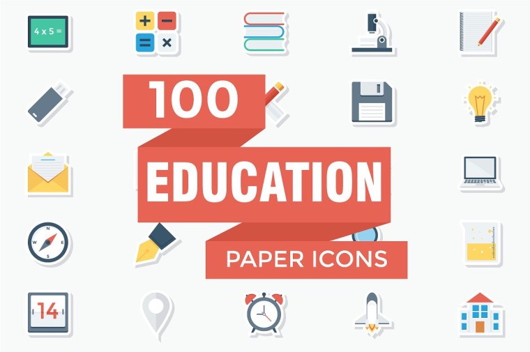 EDUCATION FLAT PAPER ICONS