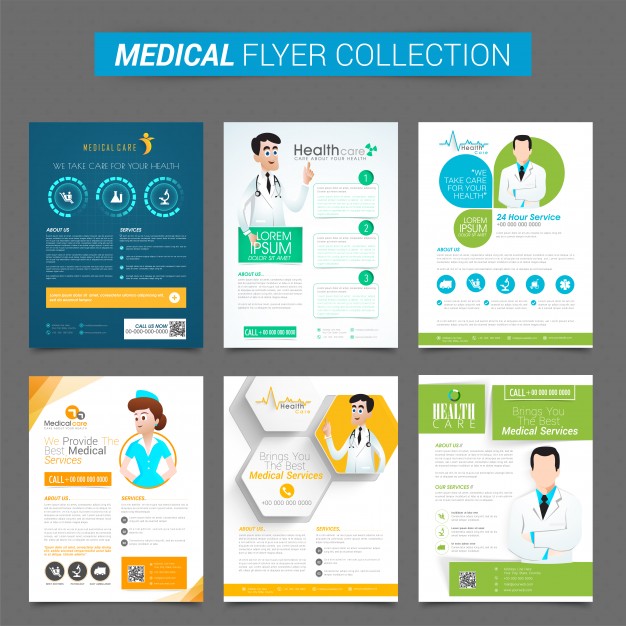Set of six creative flyers or template design for Health and Medical Concept