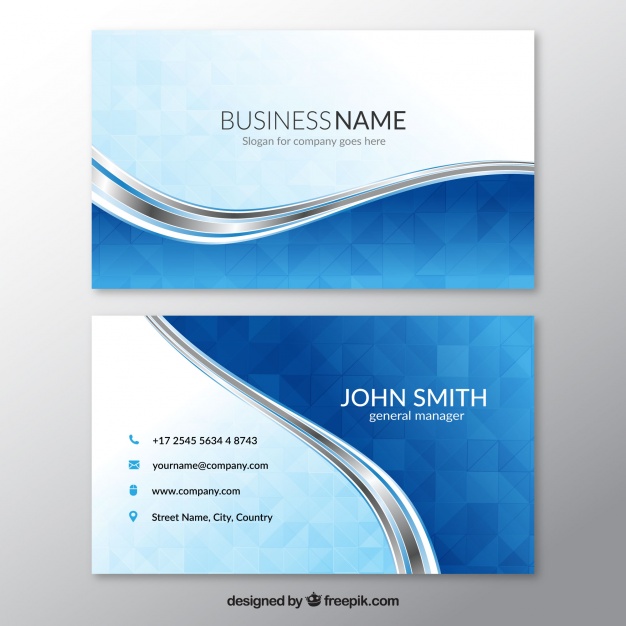 Blue Business Card With Wavy Lines