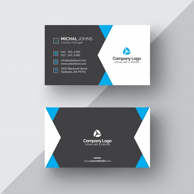 Black And White Business Card With Blue Details