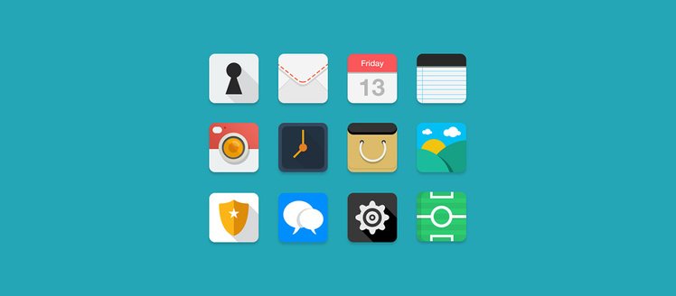 12 Flat Rounded iOS Icons Set