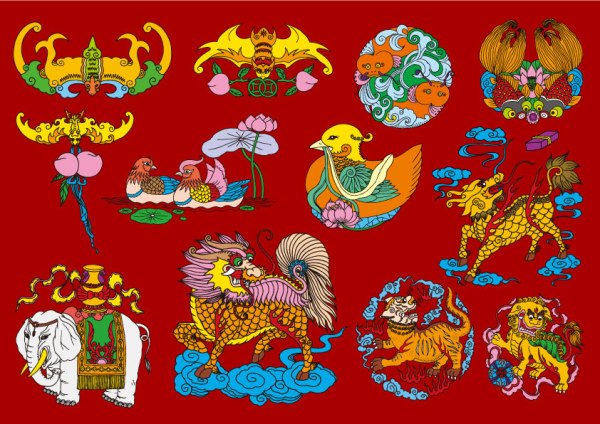 12 Chinese Folk Auspicious Pattern
