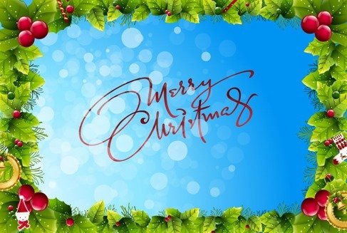 Christmas Frame on Blue Bokeh Background