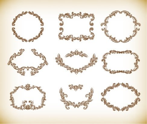 Floral Vintage Frames Vector Graphics Set