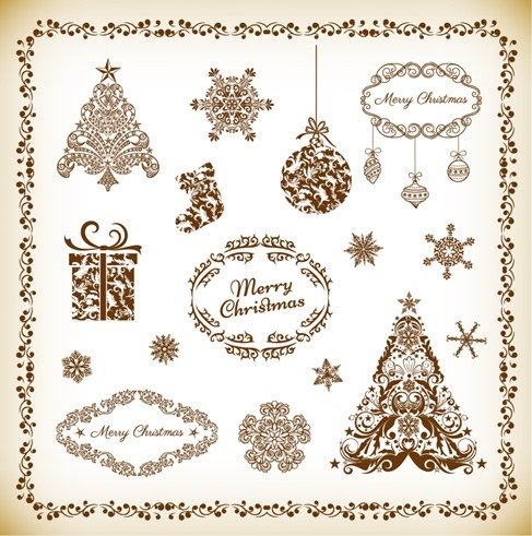 Decorative Floral Elements for Christmas Vector Set