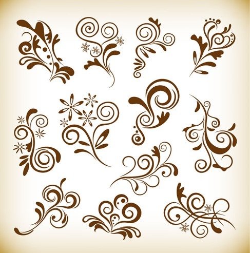 Vintage Abstract Floral Elements Vector Graphics Set