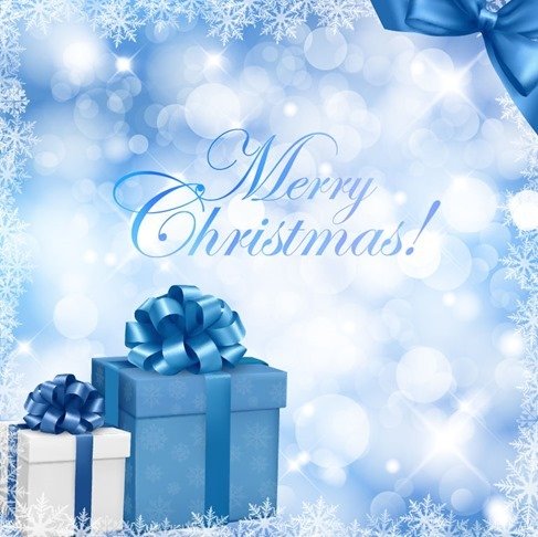 Christmas Blue Background with Gift Box and Snowflake