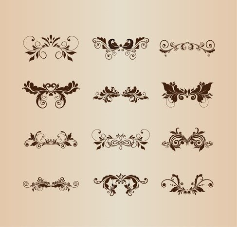 Set of Vintage Design Ornaments with Floral Elements