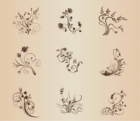 Set of Floral Elements for Design