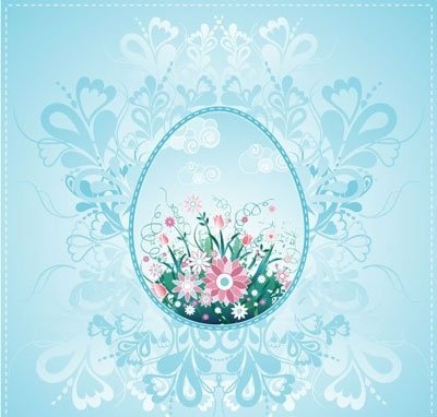 One easter egg on blue background with decorative element