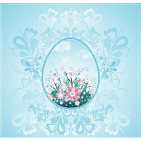 One easter egg on blue background with decorative element