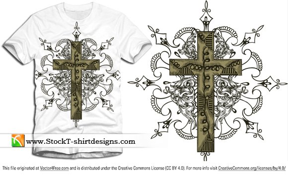 Free Vector Cross T-shirt Design with Floral Ornament