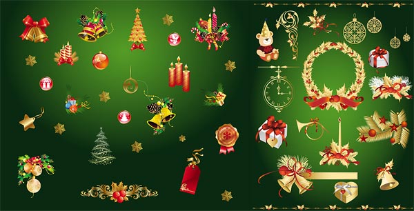 Gold Christmas Decorative Elements Vector Gold Christmas