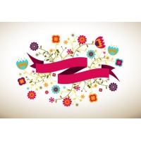 Ribbon Vector Banner With Flowers