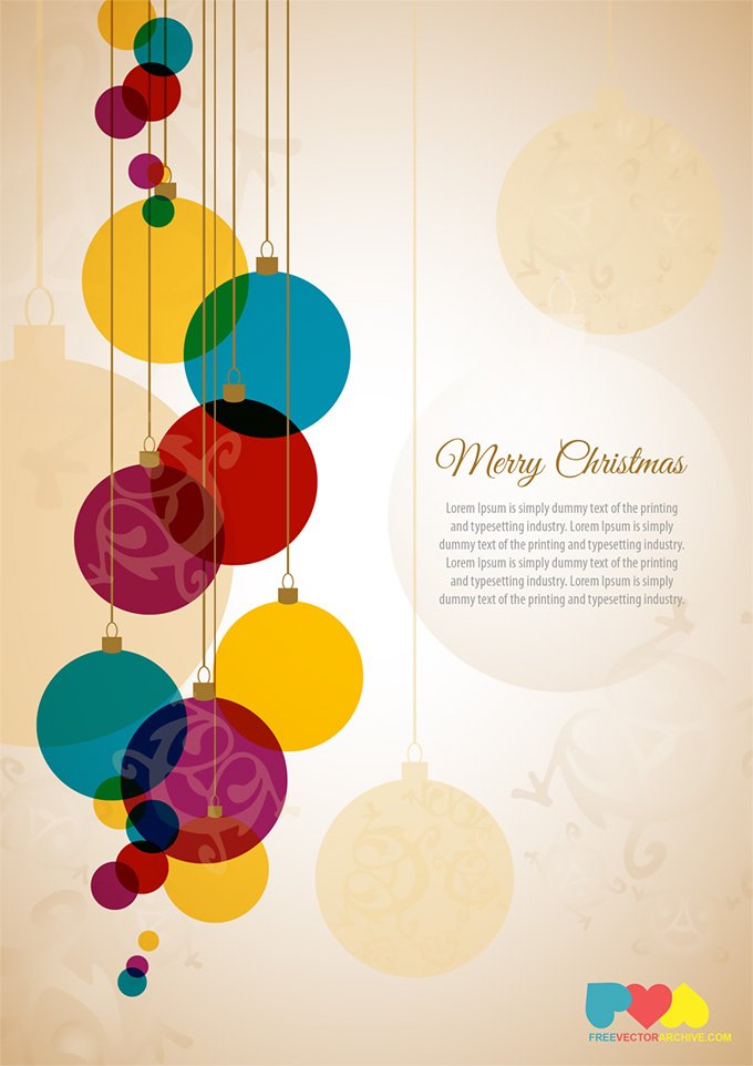 Christmas Greeting Card Template With Colorful Christmas Balls