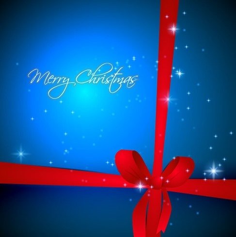 Blue Christmas Background with Red Ribbon