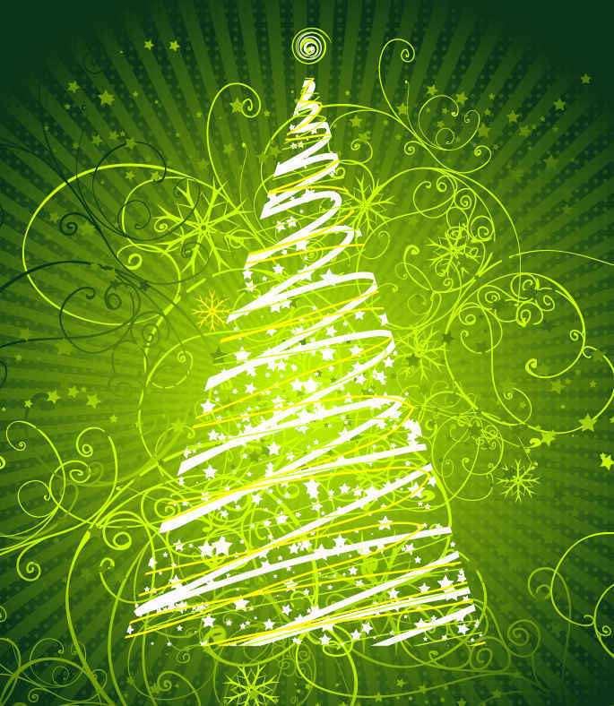 Floral Christmas Tree Green Background