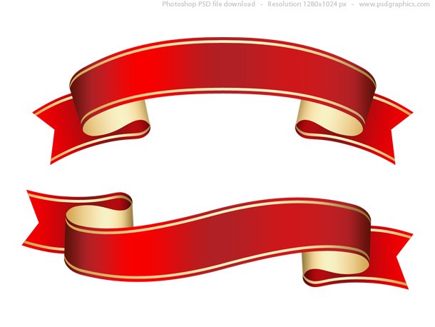 Curled Red Ribbon (Banner), PSD Template