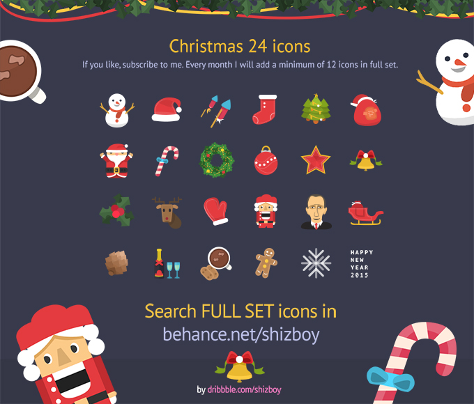 Christmas & New Year Free Set Colorful Ficons Icons 24+