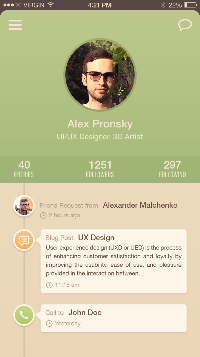 User Profile iPhone 6 App UI Freebie PSD