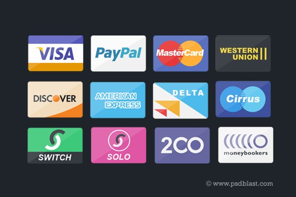 Credit Card, Debit Card and Payment Icons Set (PSD)