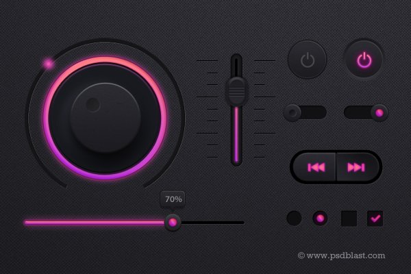 Music Player UI kit PSD, Dark Theme UI design