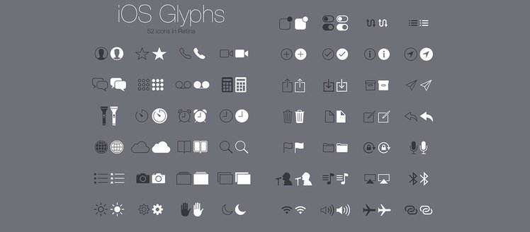 52 iOS System Retina Glyph Icons Set