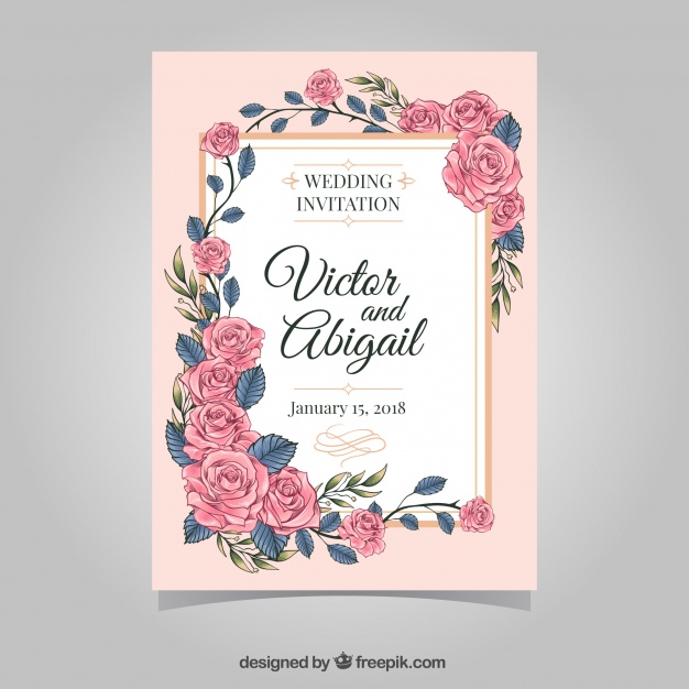 Wedding Invitation With Pink Flowers