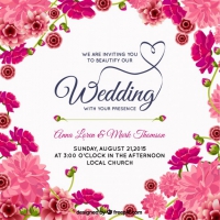 Pink Floral Wedding Invitation 