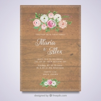 Floral Wedding Card With Wooden Design