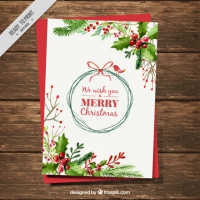 Christmas Card With Watercolor Mistletoe Decoration 