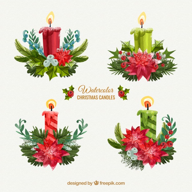 Collection Of Beautiful Christmas Candles In Watercolour