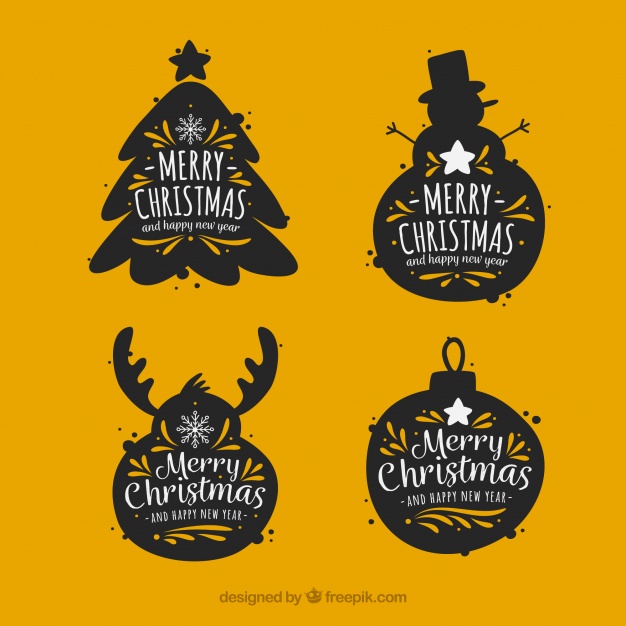 Vintage Stickers Set Of Christmas Elements Silhouettes