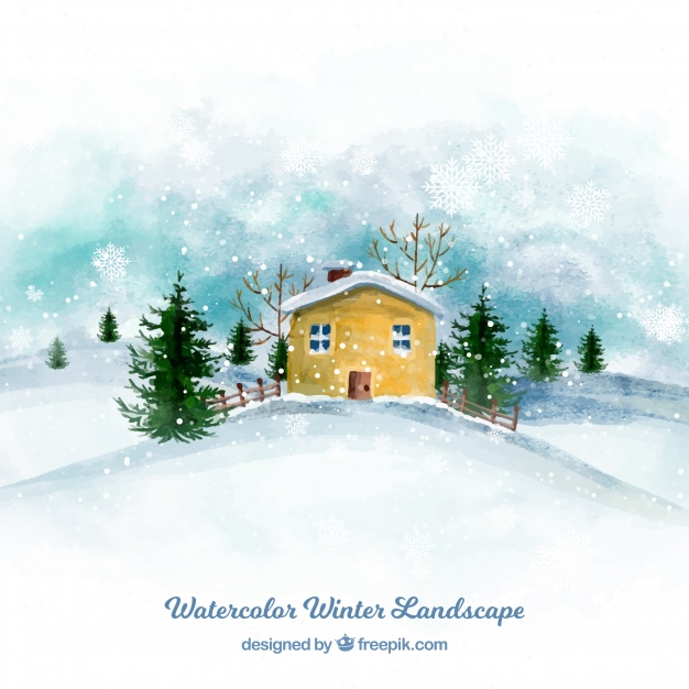 Watercolor Winter House Background
