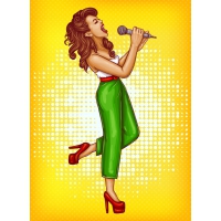 Singing Young Woman With Microphone Pop Art