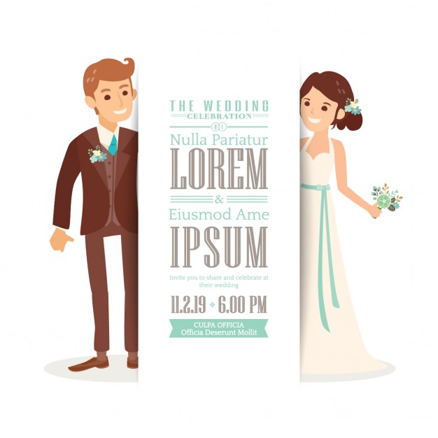 Wedding Invitation With A Cute Bride And Groom