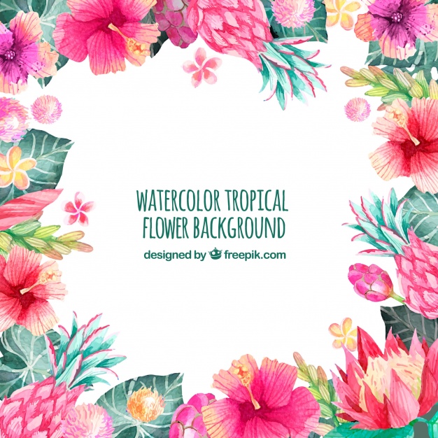 Background Of Tropical Watercolor Flowers