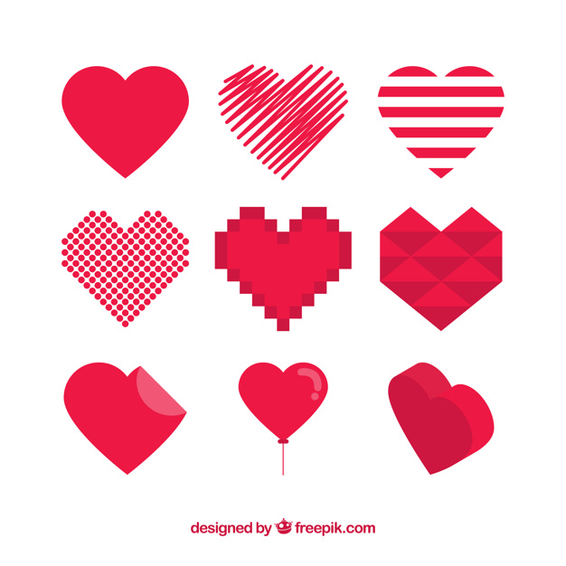 Red Hearts Set Of Different Shapes
