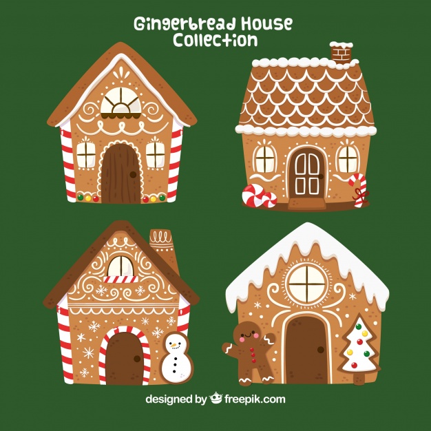 Four Hand Drawn Gingerbread Houses
