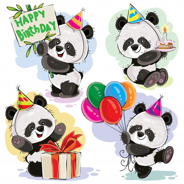Panda Bear Baby Celebrates Birthday Cartoon Vector
