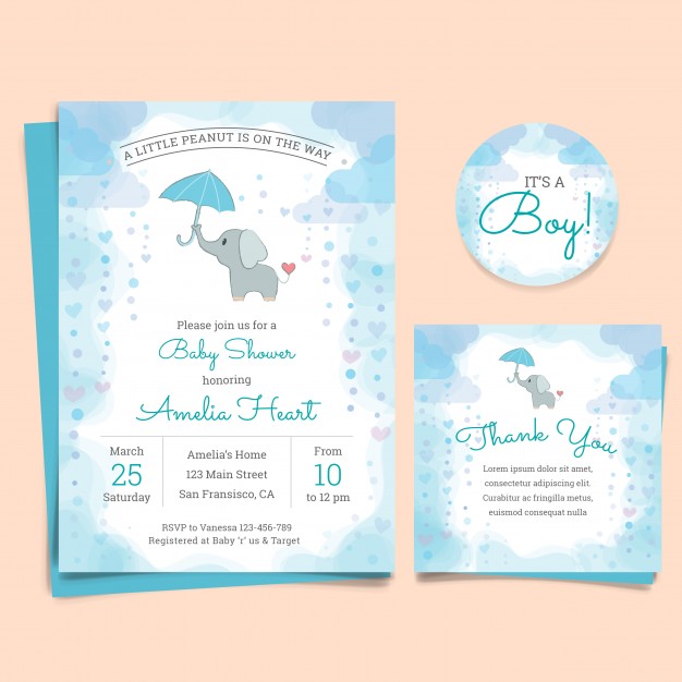 Baby Shower Invitation Card With Elephant
