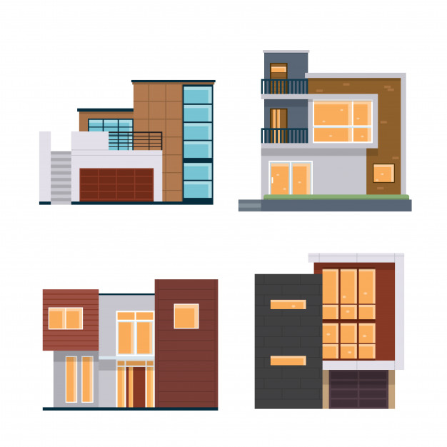 Modern Flat Residential House Illustration Set
