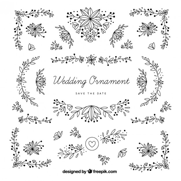 Hand Drawn Wedding Ornaments With Leaves