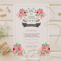 Wedding Invitation With Watercolor Flowers 