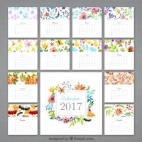 Watercolor Flowery Calendar 