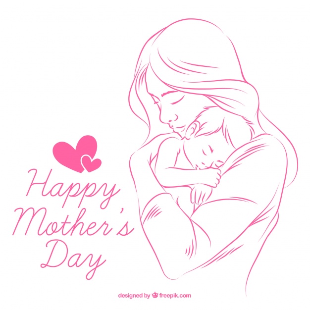 Background Of Hand Drawn Mother With Baby