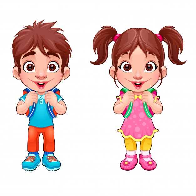 Funny Young Boy And Girl Students Vector